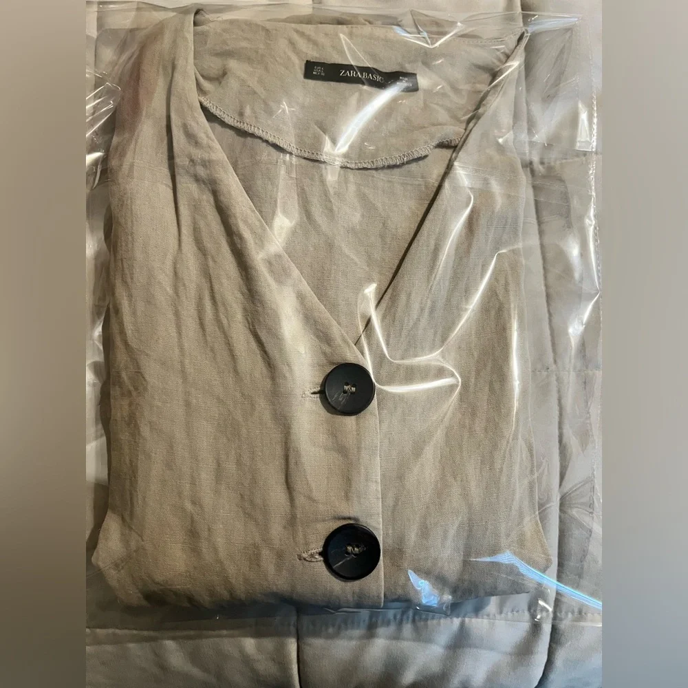 Zara Tan Linen Jumpsuit Size Large